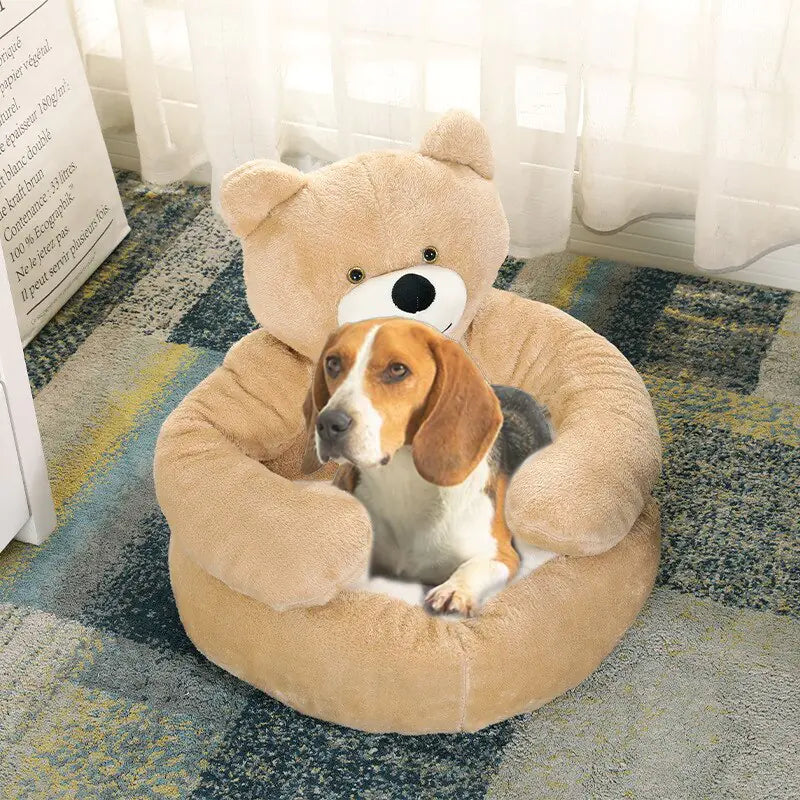 Cozy Bear Hug Plush Pet Bed – Winter Warmth & Comfort for Cats & Dogs!