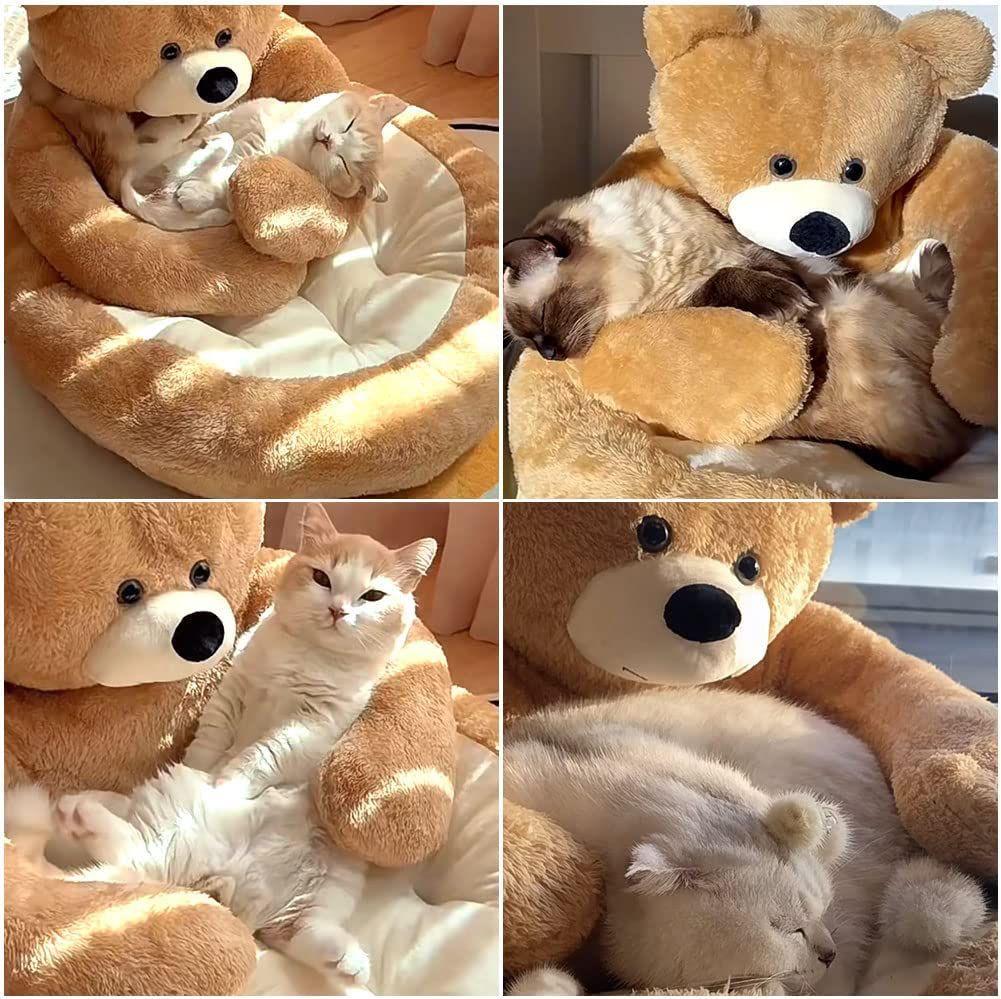 Cozy Bear Hug Plush Pet Bed – Winter Warmth & Comfort for Cats & Dogs!