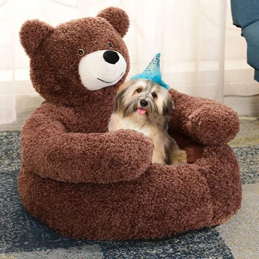 Cozy Bear Hug Plush Pet Bed – Winter Warmth & Comfort for Cats & Dogs!